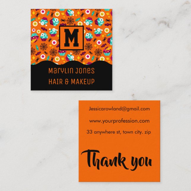 NIGHTMARE TRICK OR TREAT HALLOWEEN SQUARE BUSINESS CARD (Front/Back)