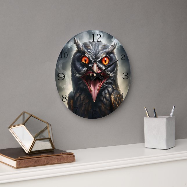"Nightmare Wings: The Fanged Vampire Owl" Large Clock (Office)