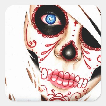 Nightmares Day Of The Dead Sugar Skull Girl Square Sticker by NeverDieArt at Zazzle