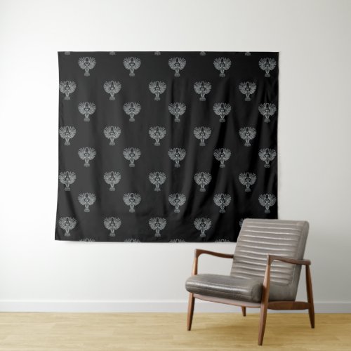 Nightowl Lineart Pattern Black Tapestry