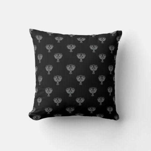 Nightowl Lineart Pattern Black Throw Pillow