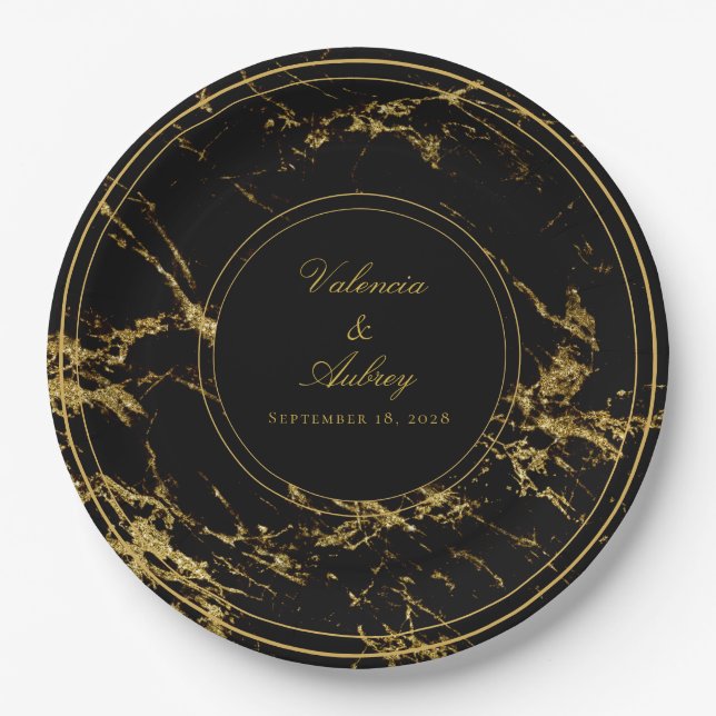 Nights In Granite & Gold Wedding 9 Inch Dinner Paper Plates (Front)