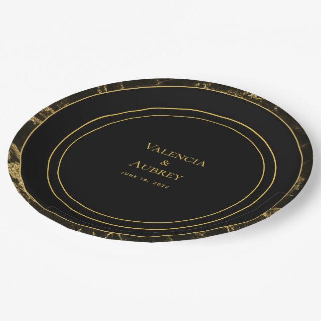 Nights In Granite & Gold Wedding 9 Inch Dinner Paper Plates (Angled)