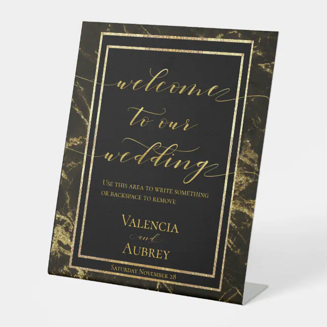 Nights In Granite & Gold Welcome To Our Wedding Pedestal Sign | Zazzle