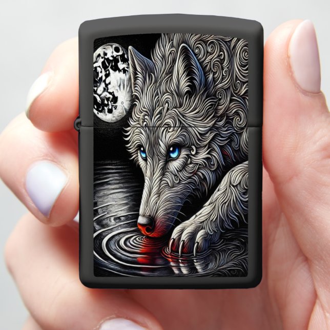 Night's Majesty: White Wolf Zippo Lighter (In Hand)