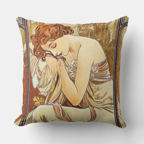 Nights Rest Vintage Nouveau by Alphonse Mucha Throw Pillow