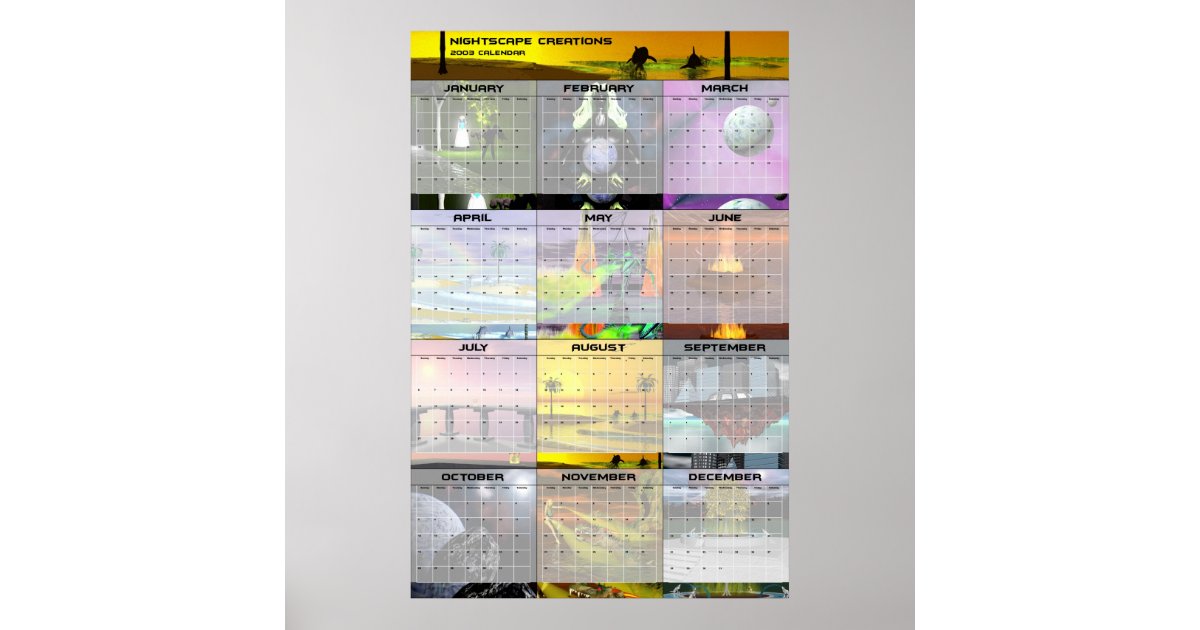 Nightscape Creations 2003 Wall Calendar v1 Poster Zazzle