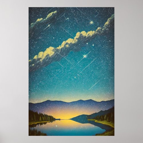 Nightscape Sky Stars Nature Retro Art Print