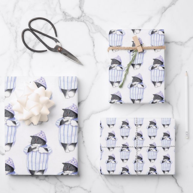 NIGHTSHIRT CAT Flat Sheet Wrapping Paper  (Front)