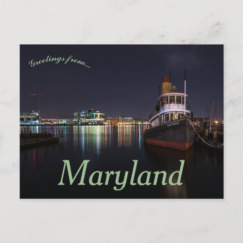 Nighttime at Baltimore Harbor Maryland USA Postcard