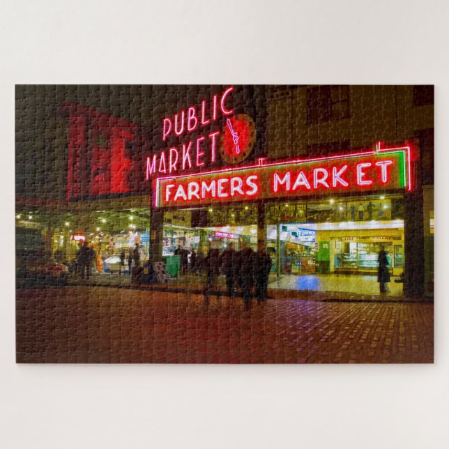 Nighttime at the Seattle Public Market Jigsaw Puzzle (Horizontal)