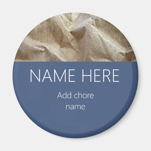 Nighttime Blue Gray Crinkled Paper Name Chore Magnet (Front)