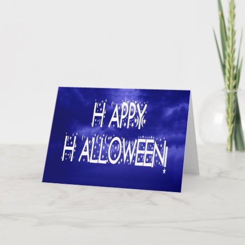 Nighttime Blue Happy Halloween Text Card