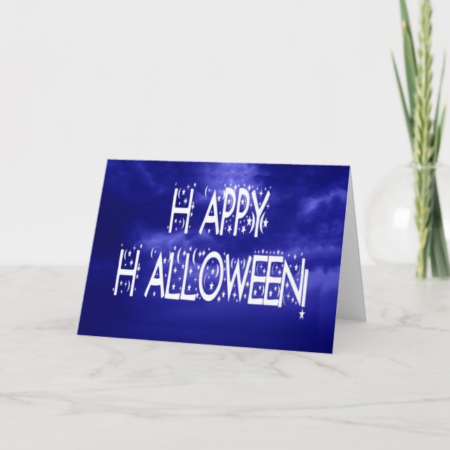 Nighttime Blue Happy Halloween Text Card (Front)