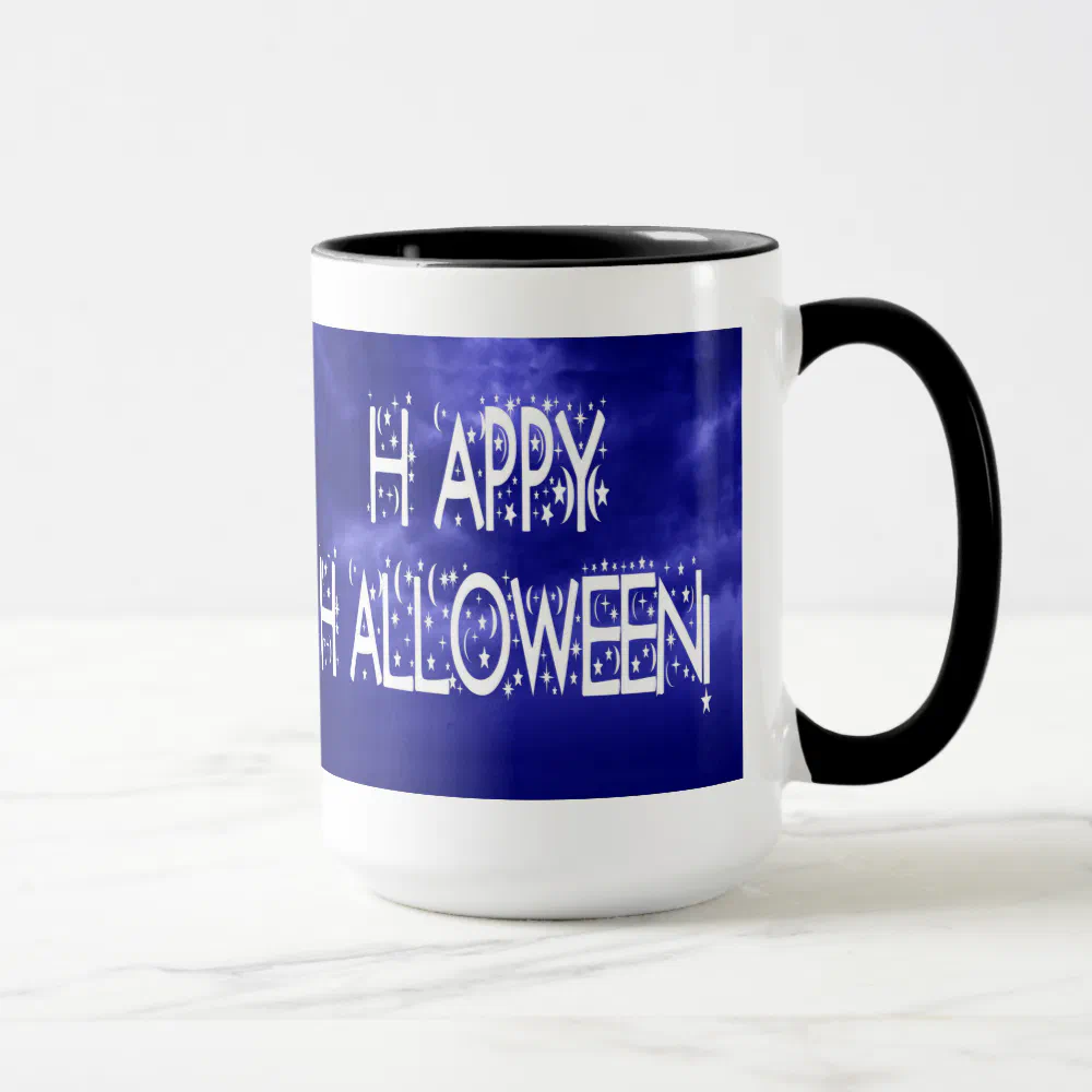 Nighttime Blue Happy Halloween Text Mug