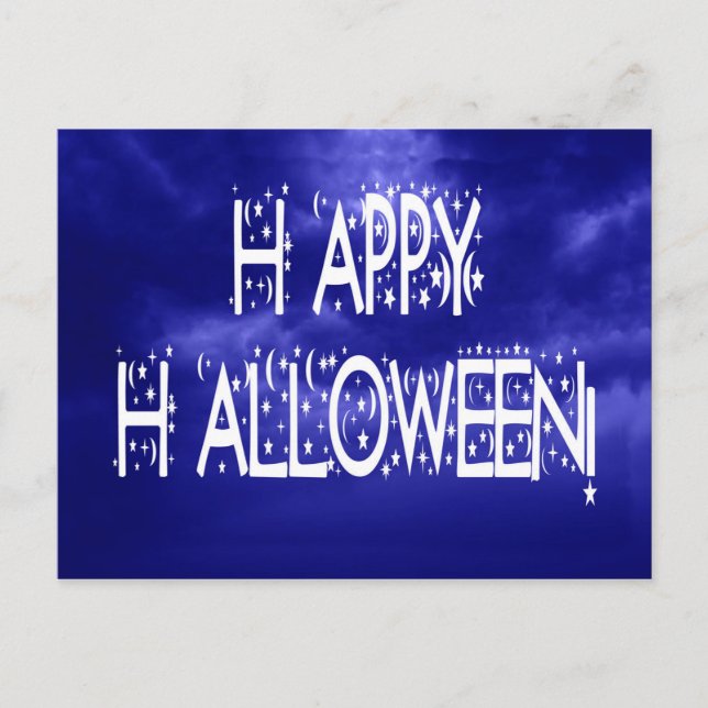 Nighttime Blue Happy Halloween Text Postcard (Front)