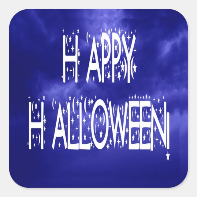 Nighttime Blue Happy Halloween Text Sticker (Front)