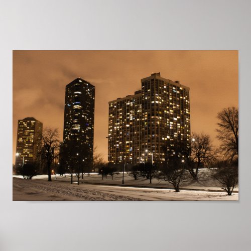Nighttime Chicago Skyline Pictures in Edgewater Poster
