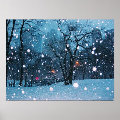 Nighttime City Snow Poster