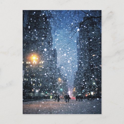 Nighttime City Snowfall Postcard