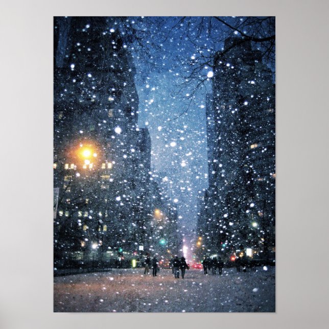 Nighttime City Snowfall Poster (Front)