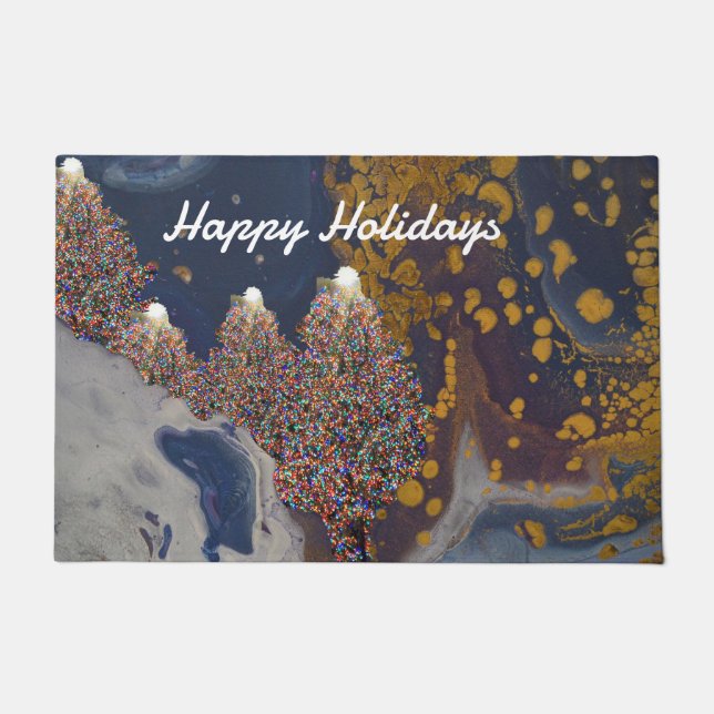 Nighttime Colorful Christmas Doormat (Front)