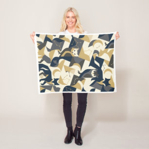 Nighttime Crows And Golden Moons Botanical Fleece Blanket