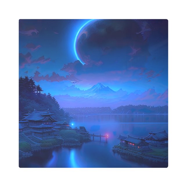 Nighttime Dreamscape, Digital Artwork Metal Print (Front)