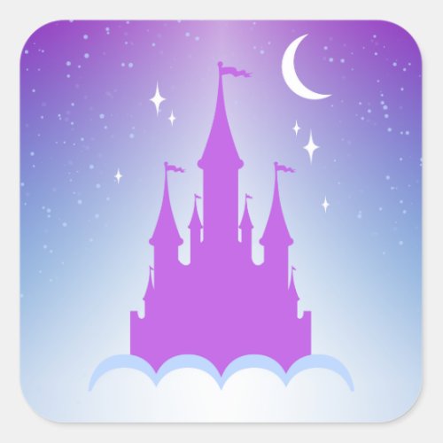 Nighttime Dreamy Castle In The Clouds Starry Sky Square Sticker