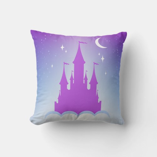 Nighttime Dreamy Castle In The Clouds Starry Sky Throw Pillow