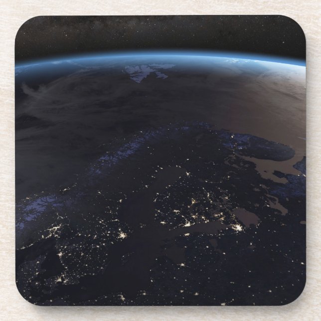 Nighttime Far Northern Europe Beverage Coaster (Front)