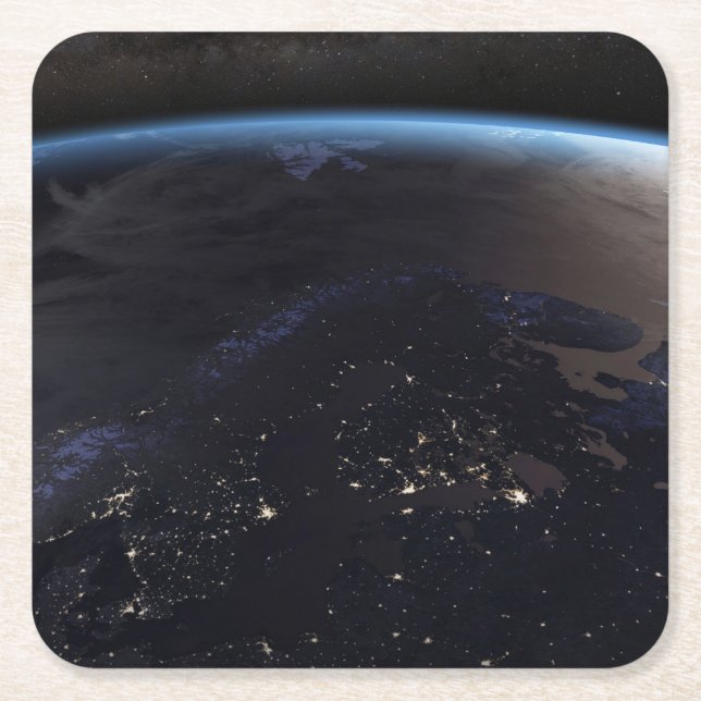 Nighttime Far Northern Europe Square Paper Coaster (Front)
