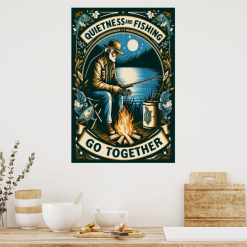Nighttime Fishing And A Campfire Poster