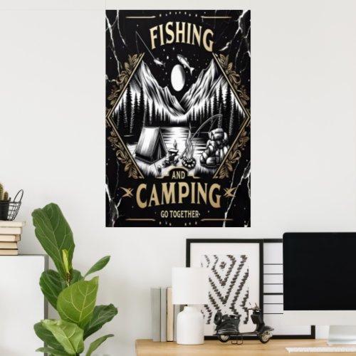 Nighttime Fishing And Camping Adventure Poster