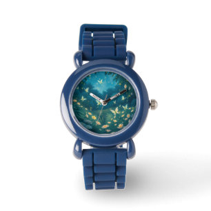 Nighttime garden with flowers and fireflies watch