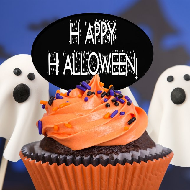 Nighttime Happy Halloween Text Cake Topper (Nighttime Happy Halloween Text Cake Topper)