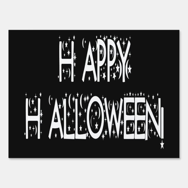 Nighttime Happy Halloween Text Yard Sign (Front)