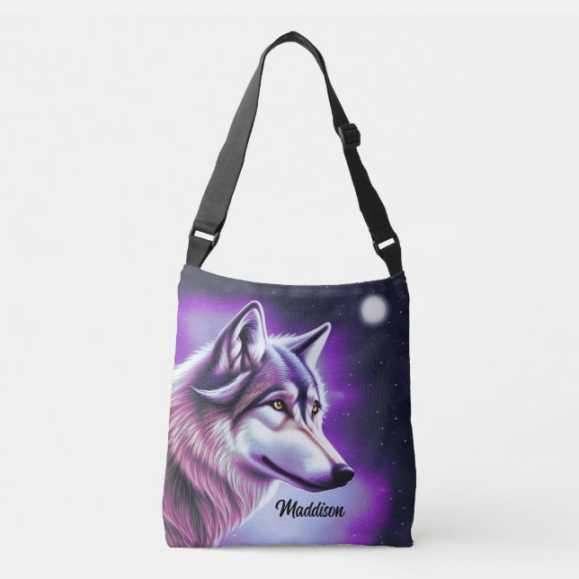 Nighttime Mystical Wolf Crossbody Bag (Front)