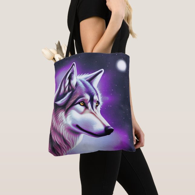 Nighttime Mystical Wolf Tote Bag (Close Up)