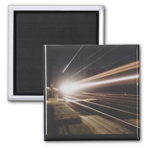 Nighttime on the railroad  tracks  magnet