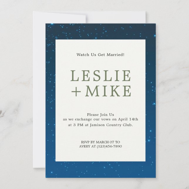 Nighttime Stars Bordered Wedding Invitation (Front)