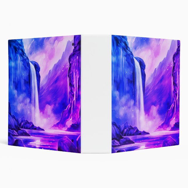 nighttime waterfall mountain view 3 ring binder (Background)
