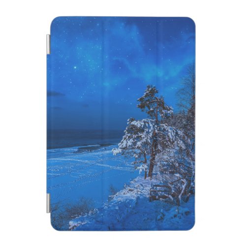 Nighttime winter scene with snow covered pines iPad mini cover