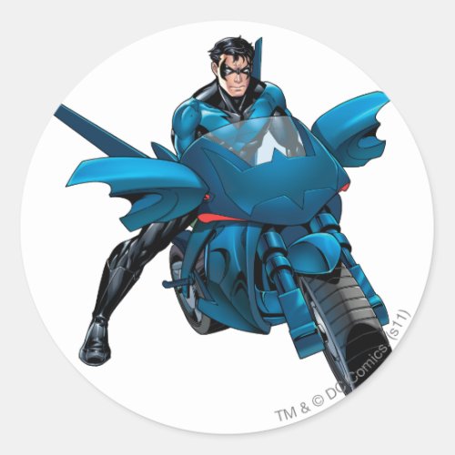 Nightwing on bike classic round sticker