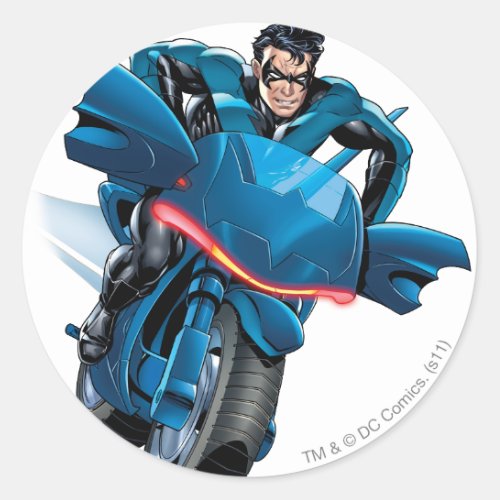 Nightwing rides bike classic round sticker