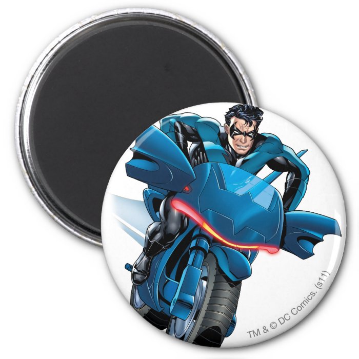 Nightwing rides bike fridge magnet