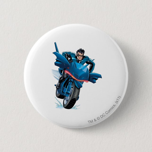 Nightwing rides bike pinback button (Front)