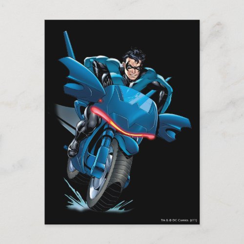 Nightwing rides bike postcard