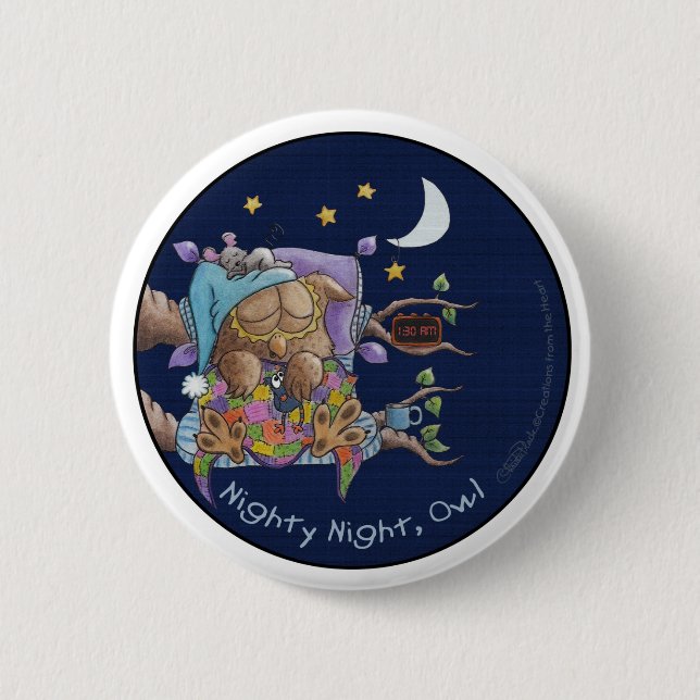 Nighty Night, Owl Pinback Button (Front)