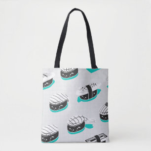 Nigiri sushi, neon vintage pattern. tote bag